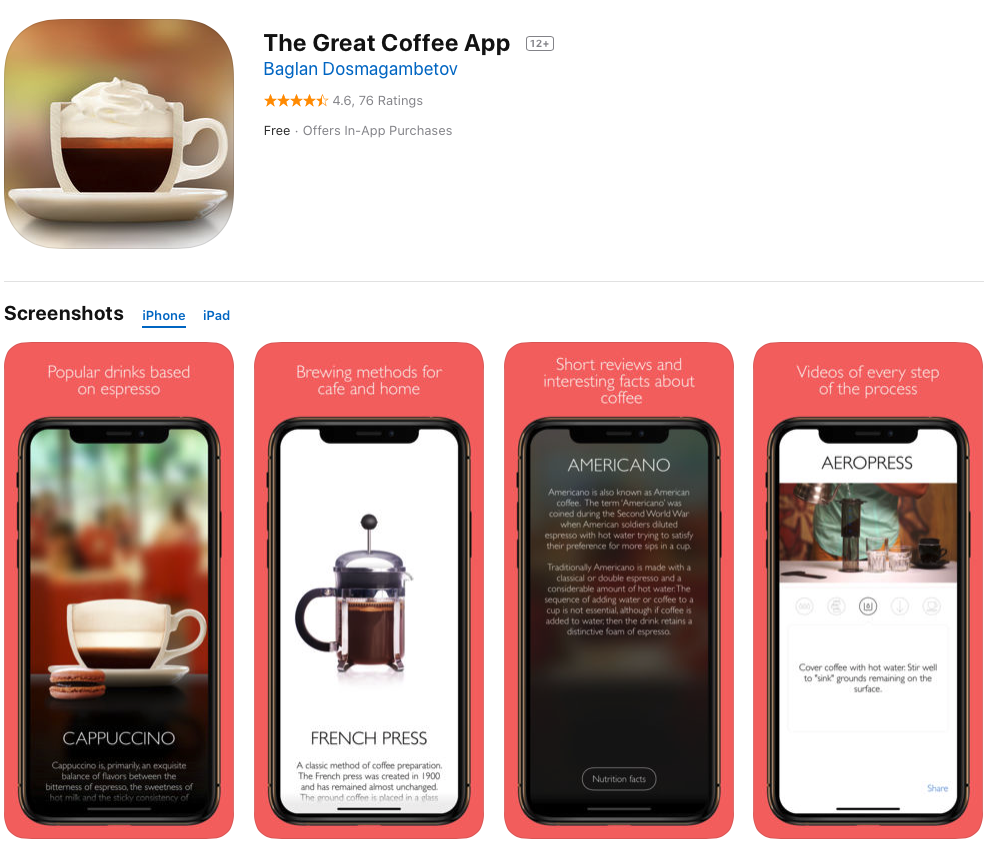 aplikace pro pripravu kavy ios